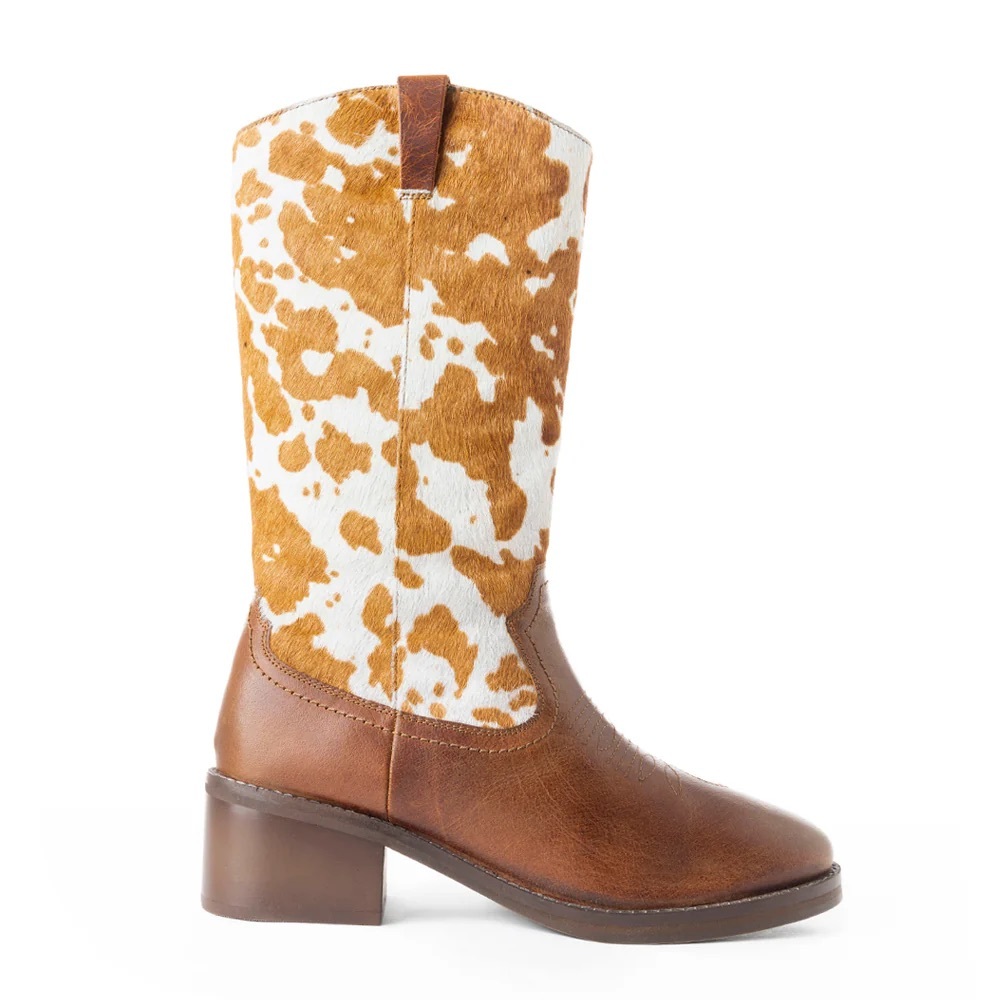 NEW MYRA HAIR ON LEATHER POINTY BEIGE COWBOY BOOTS cowhide/fur - Picture 2 of 7